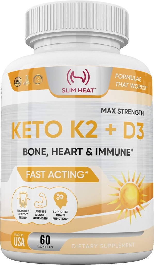 Vitamín K2 + D3 s vápnikom - kosť, srdce a imunitná forma - K2 D3 Vitamín Supplement pre ženy a mužov - 60 kapsúl