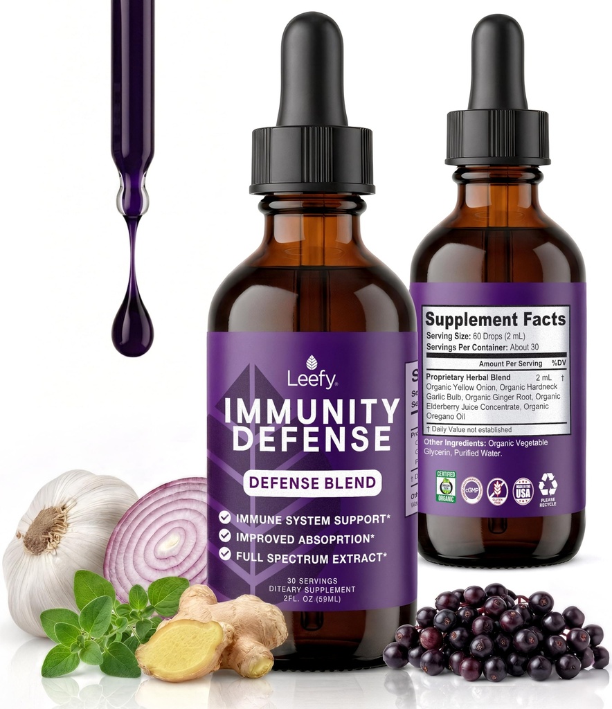 Leefy Organics Imunity Defense Blend - Organic Immune Suplement, Fast Absorbing Imunity Supplement, Immune Boosters for Adults, Immune Boost, Immune System Booster, Imunity Boost - 2 Oz