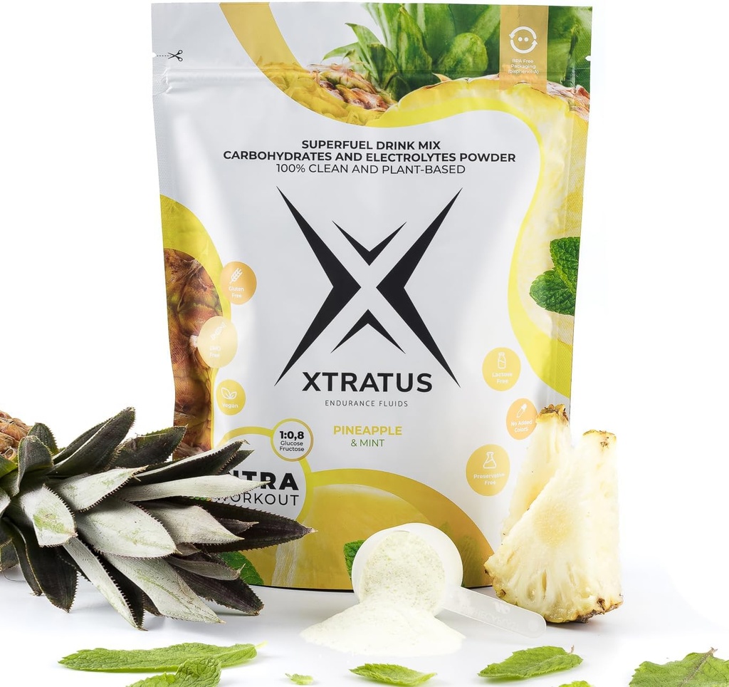 Ananás a mincovňa - Intra Training Supplement with Carbohydrates and Electrolytes. Super palivový nápoj Mix 1:0,8 (Glukóza:Fruktóza). Skutočné ovocie, Vegan - 35,27 Oz.