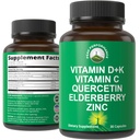 Imunitná podpora doplnok so 6 Top zložiek. Vitamín D3 K2 + vitamín C + plod + zinok + Quercetin. Obsahuje 5000 IU vitamínu D. Zinok 15 mg. Doplnky pre ženy a mužov