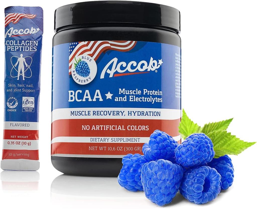 BCAA Powder Blue Raspberry-Pre alebo po tréningu,Huscle Recovery Nápoj s aminokyselinami + Electrolytes,7,2g BCCAs pre mužov a ženy-30 Servírovanie +10g kolagénu Peptidy