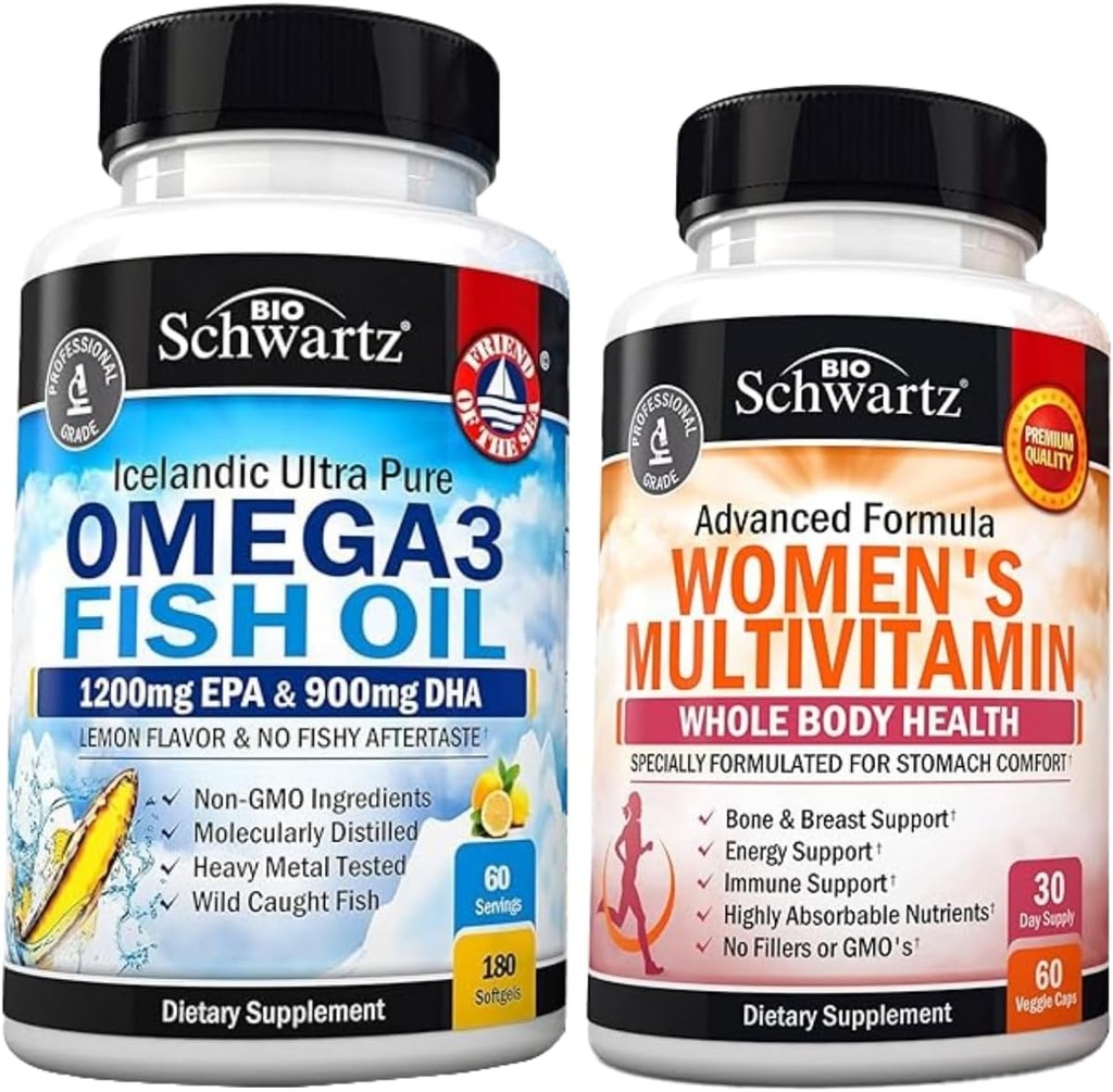 Denný Multivitamín pre ženy Kapsule (1 mesiac dodávky) Plus Trojitá sila Omega 3 Rybí olej Softgels (2 mesiace dodávky)