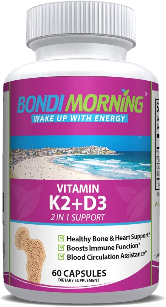 Vitamín K2 + D3 Supplement for Bone & Heart Health - High Potency 5000IU Vitamín D3 & 100mg Vitamín K2 (MK7) Kapsule od Optimálna Absorpcia vápnika - 60 Vegan Kapsule
