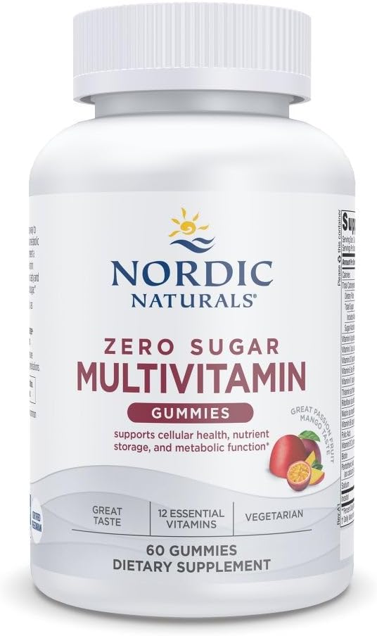Nordic Naturals Zero Cukor Multi Gumies - Vegetariánska multivitamínové doplnky - Muzionfruit Mango - 60 Pectin-Based Gummies - 12 Základné vitamíny pre dospelých - Non-GMO - 30 Služobné