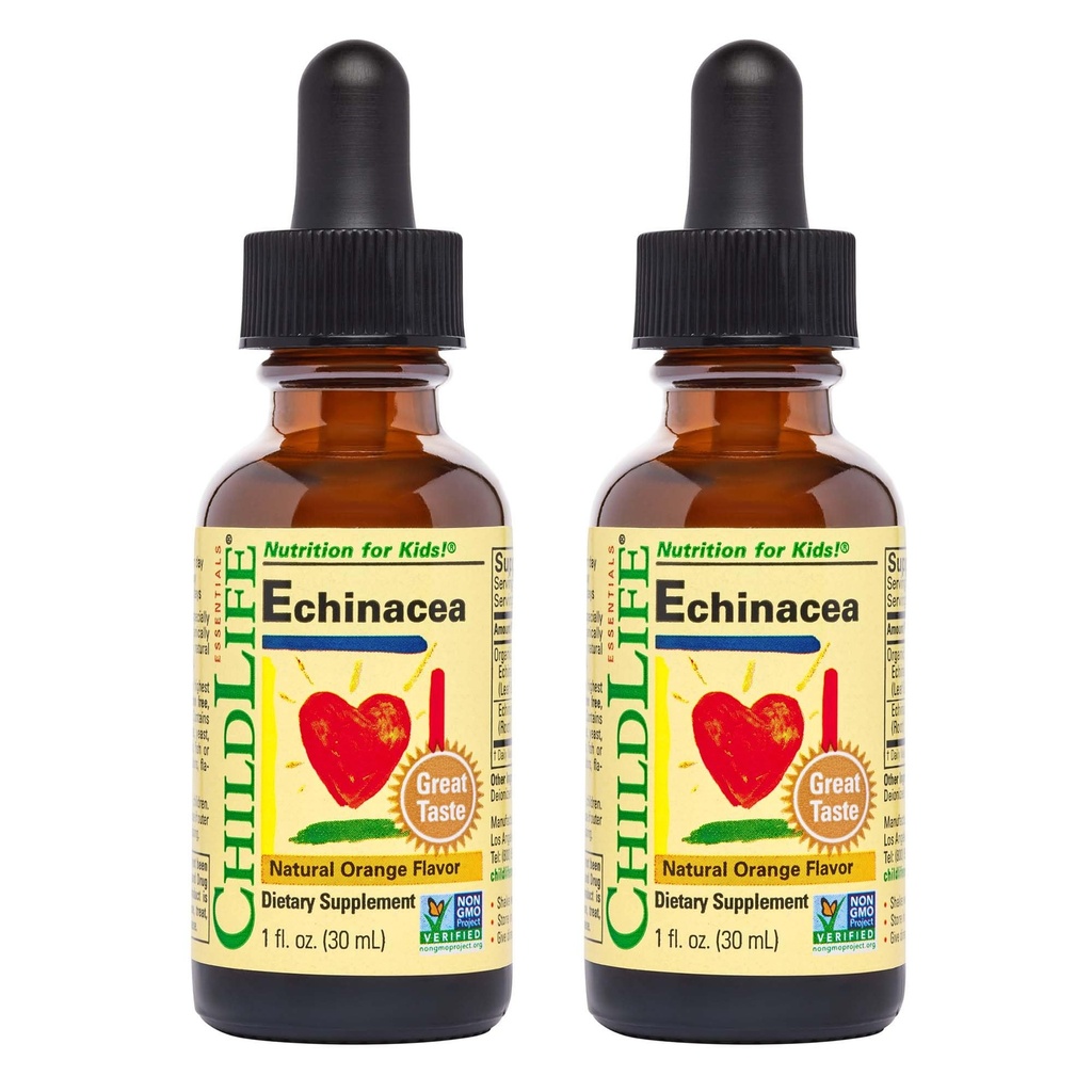 ČILDLIFE ESSENCIA Echinacea pre deti - Detské kvapky Echinacea, Tekutá tinktúra, Alkohol bez doplnok pre deti, batoľatá, deti - prírodná pomaranč, 1 Fl Oz (Stoj z 2)