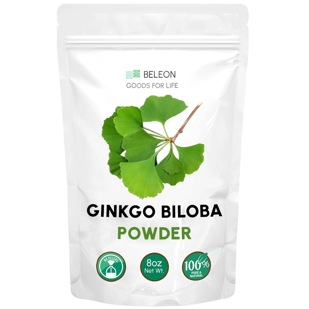 Ginkgo Biloba prášok 8 oz - Pure Natural Supplement, Podpora mozgu, Mental Alertness, Filler zadarmo