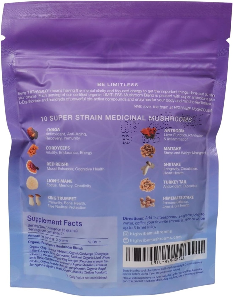 Huby húsenice húsenice neobmedzené Müshroom Powder, 10-in-1 Müshroom Blend, Full Spectrum Mycelium a ovocné telo, Organic, Vegan, Kosher, GF, Focused Energy