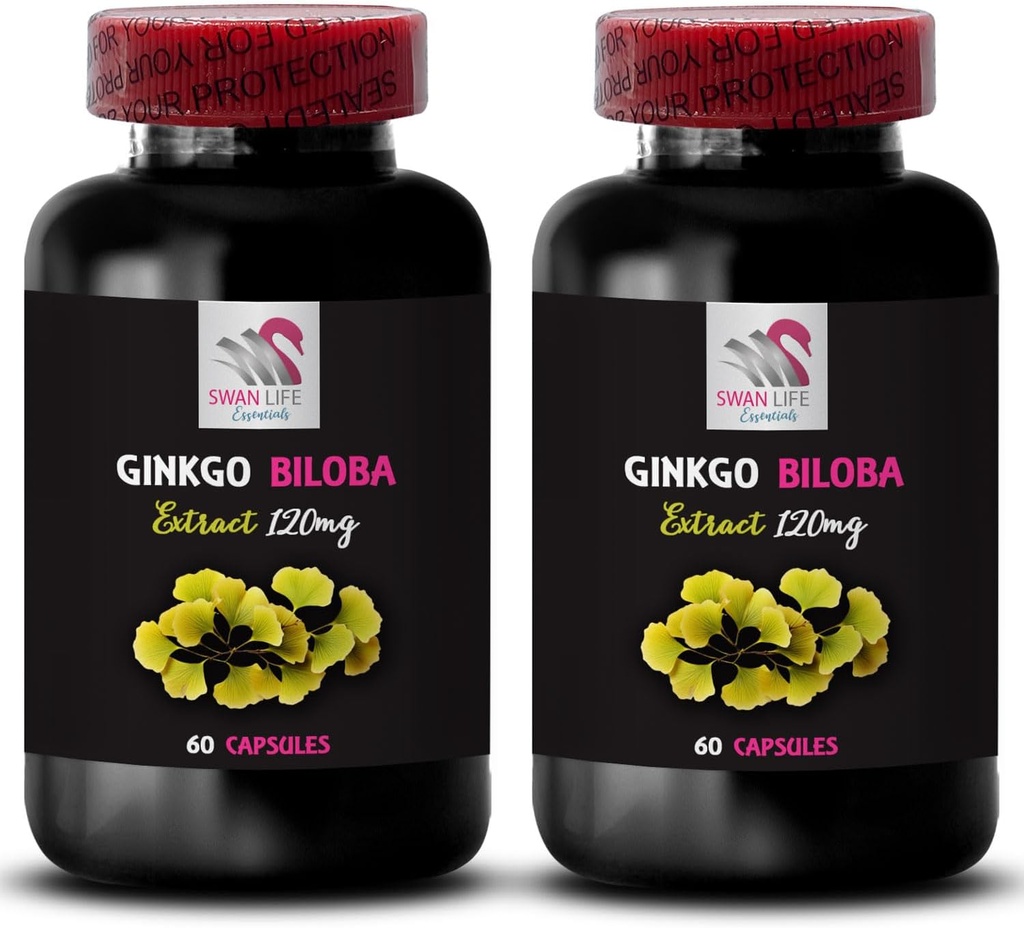 Natural Ginkgo biloba - Ginkgo BILOBA Extract - Herbal antioxidant Supplement, Plant Extract Wellness, Ginkgo biloba Dosage, Botanical antioxidant Support, Ginkgo biloba Benefits 2 Bottles 120 Caps