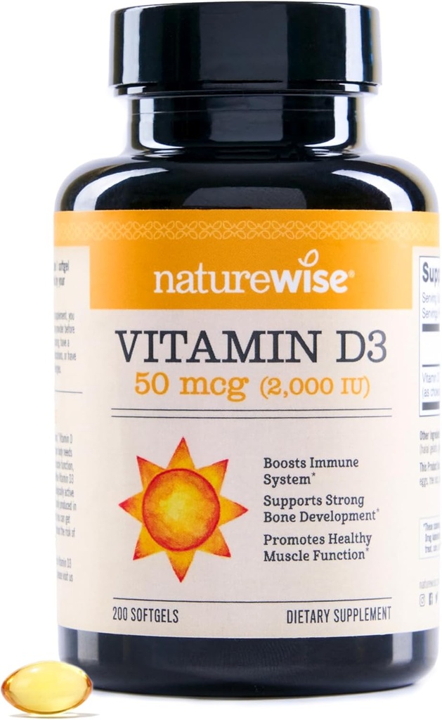 NatureWise Vitamin D3 2000iu (50 mcg) 200-Day Supply for Immune Support, Healthy Muscle Function, and Bone Health - Non-GMO, Gluten Free in Organic Extra Virgin Olive Oil, (Mini Softgel), 200 Count