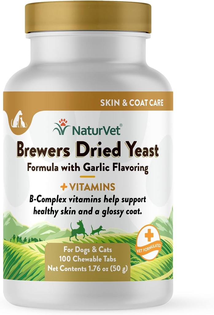 NaturVet Pivovary Sušené kvasinkové Formula s cesnakovou chuťou Plus vitamíny pre psy a mačky, žuvacie tablety, vyrobené v USA s globálne zdrojových zložiek 100 Počet