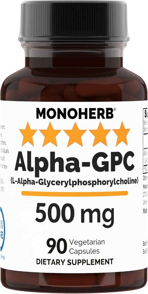 MONOHERB Alpha-GPC 500 mg - 90 Vegan Kapsule, Nootropný od Podpora mozgu, Focus, pamäť, motivácia a energia