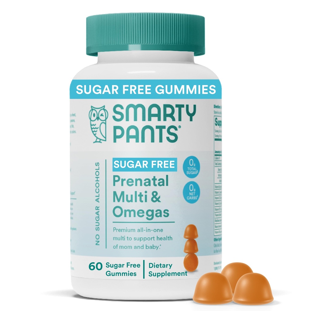 SmartyPants prenatálne vitamíny pre ženy, bezcukrové multivitamínové Gummy: Metylfolát, Omega 3 (ALA) Vitamín D3, C, vitamín B12, B6, A, K a zinok, Inositol, Erytritol bez, 60 gróf (20 dní)