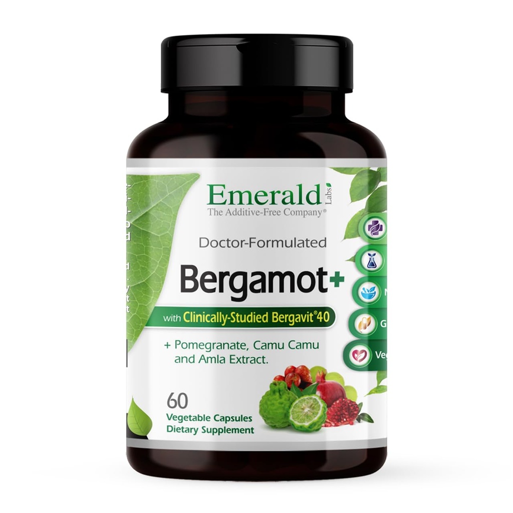 EMERALD LABS Bergamot+ - Podporuje metabolizmus a srdce zdravie s Bergamot, granátové jablko, Amla & Camu Camu - Gluten-Free & Vegan - 60 Rastlinné kapsule (30 Servings)