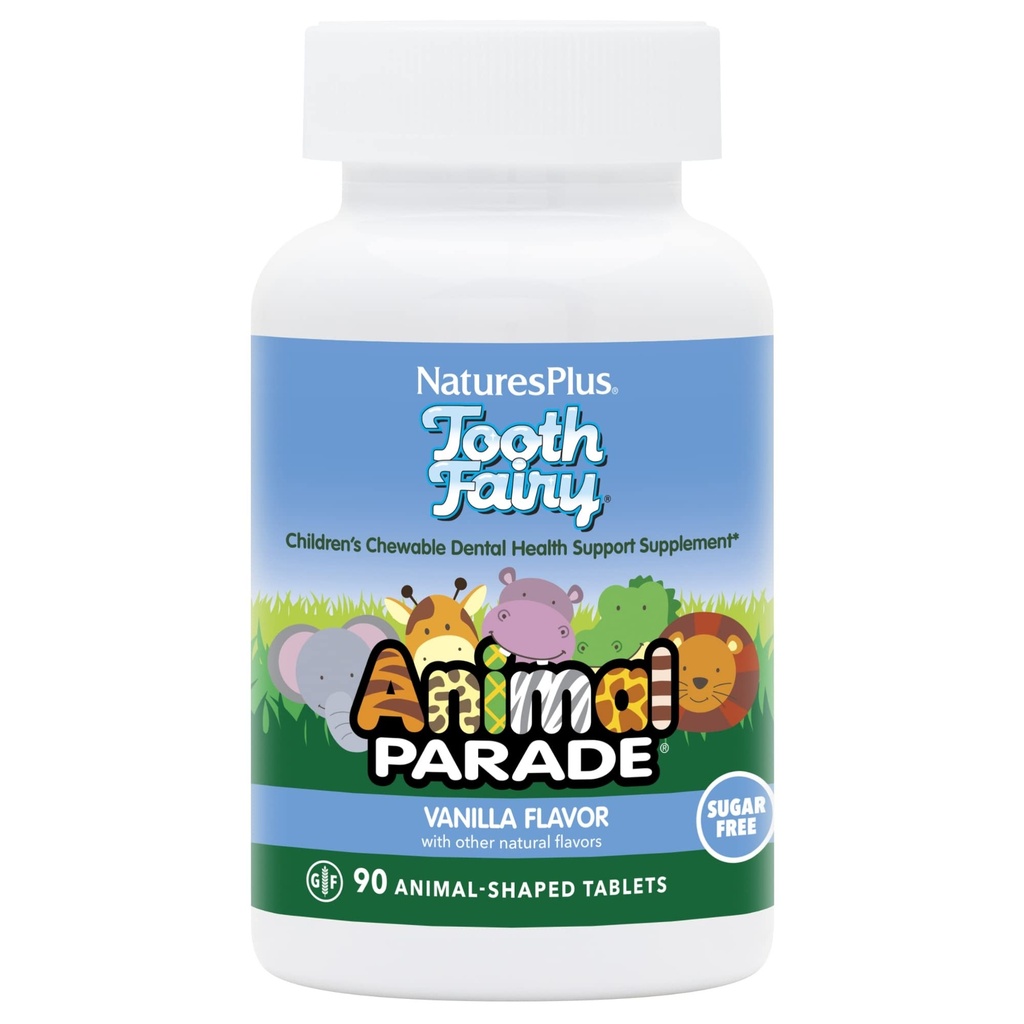 Natures Plus Animal Parade Zubnej víly Detské žuvačky - Prírodné Vanilková aróma - 90 Zvieracie-Shaped Tablety - Zubné zdravotné doplnky - Vegetarián, lepok zadarmo - 45 Serviv