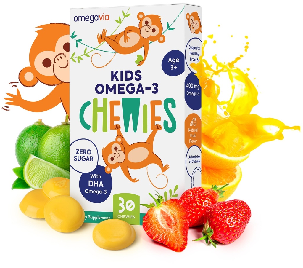 Omega 3 Gummy - Ultra vysoká DHA Chewable Gel Gummy - Omega 3 pre deti podporuje zdravie mozgu a očí - bez cukru prírodné ovocné príchute - Deti Omega 3 Rybí olej Gumies (30 Počet)