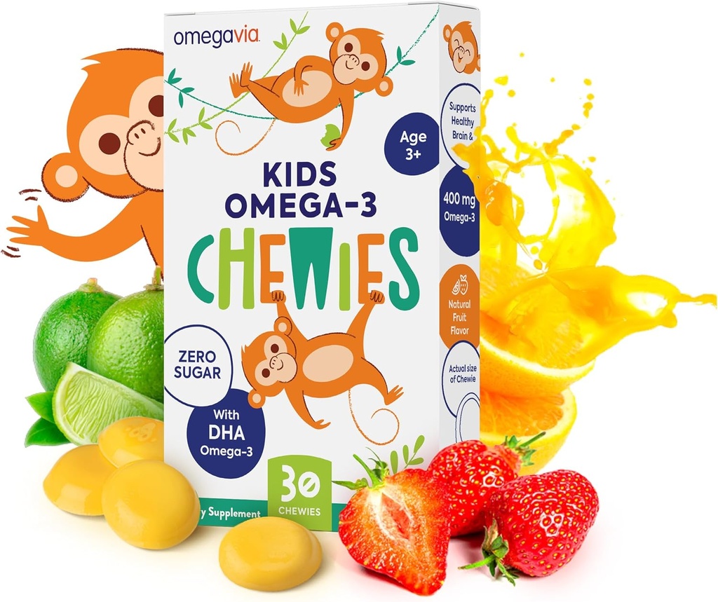 Omega 3 Gummy - Ultra vysoká DHA Chewable Gel Gummy - Omega 3 pre deti podporuje zdravie mozgu a očí - bez cukru prírodné ovocné príchute - Deti Omega 3 Rybí olej Gumies (30 Počet)