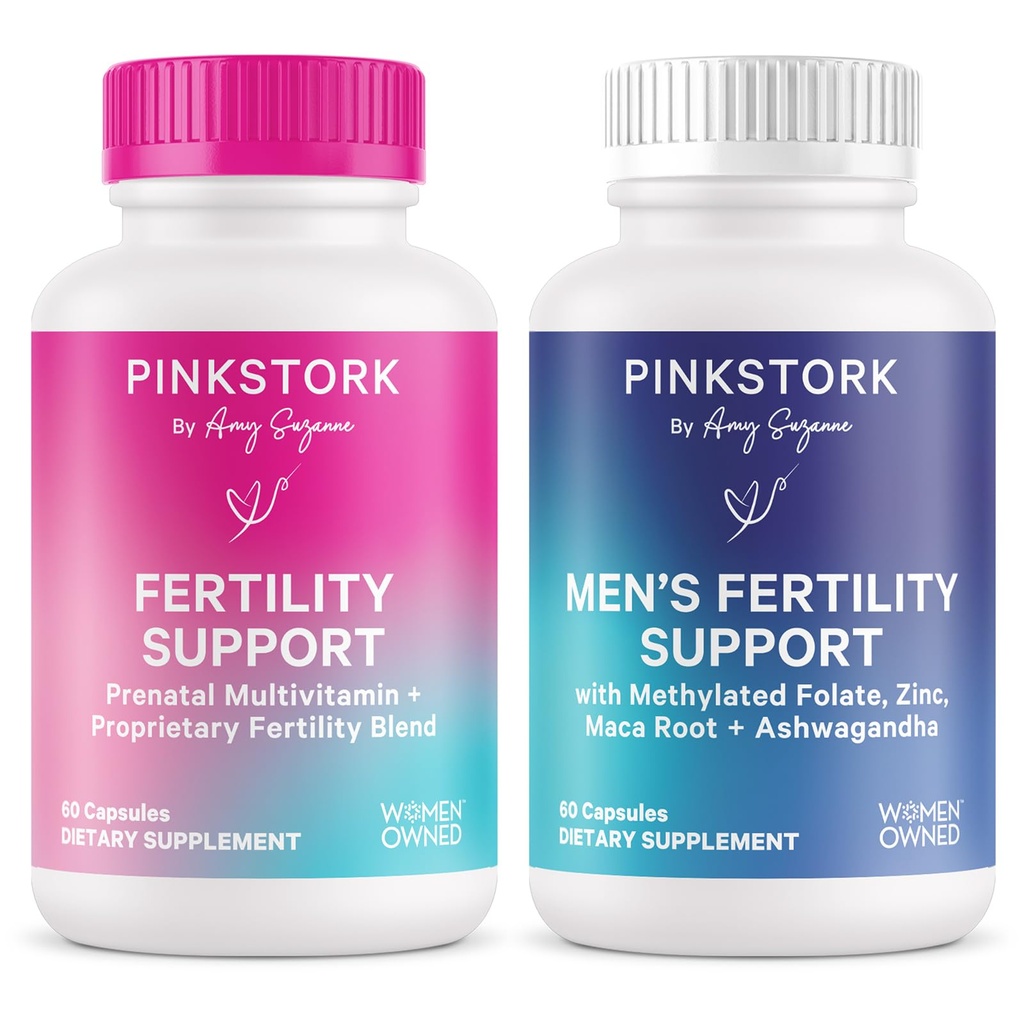 Pink Stork jeho a jej plodnosť Bundle: plodnosť doplnky pre ženy, plodnosť doplnky pre mužov, plodnosť prenatálny vitamín, Vitex, Inositol, folát, vitamín B6, 60 Kapsule