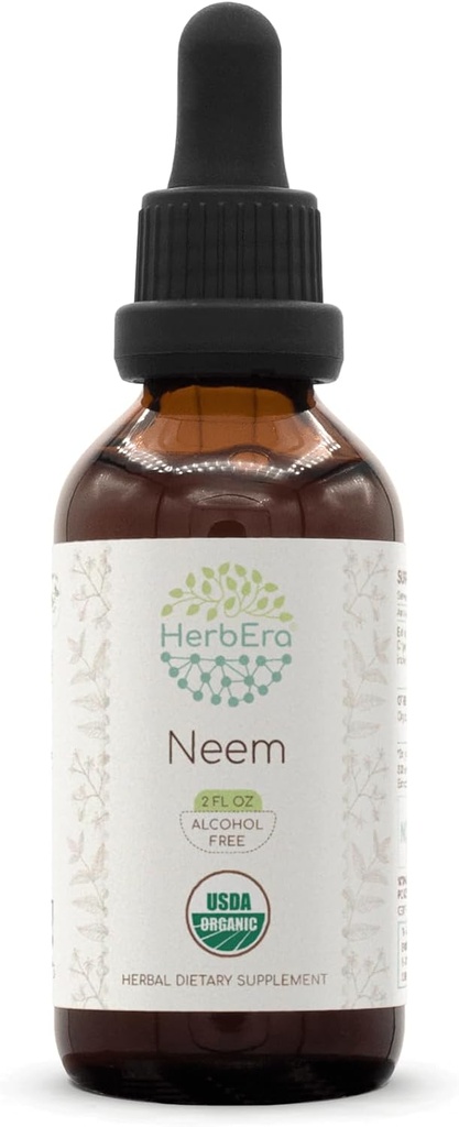 HerbEra Neem B60 Rastlinný extrakt bez obsahu alkoholu Tinktúra, koncentrované kvapalné kvapky Natural USDA Organic (Azadirachta Indica) Sušené Leaf (2 fl oz)
