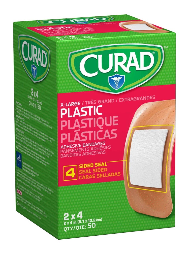 CURAD plastové lepiace pásy 2" x 4" nie sú vyrobené z prírodného kaučukového latexu, balenie 600 kusov