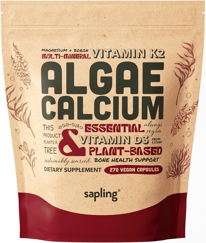 Vápnik doplnok - celé jedlo s vitamínom K2 & D3, horčík, zinok, bór, minerálny komplex. Zdroj Udržateľne z Red Algae. pre silu a podporu kostí. Non-GMO & Vegan (270 Počet)