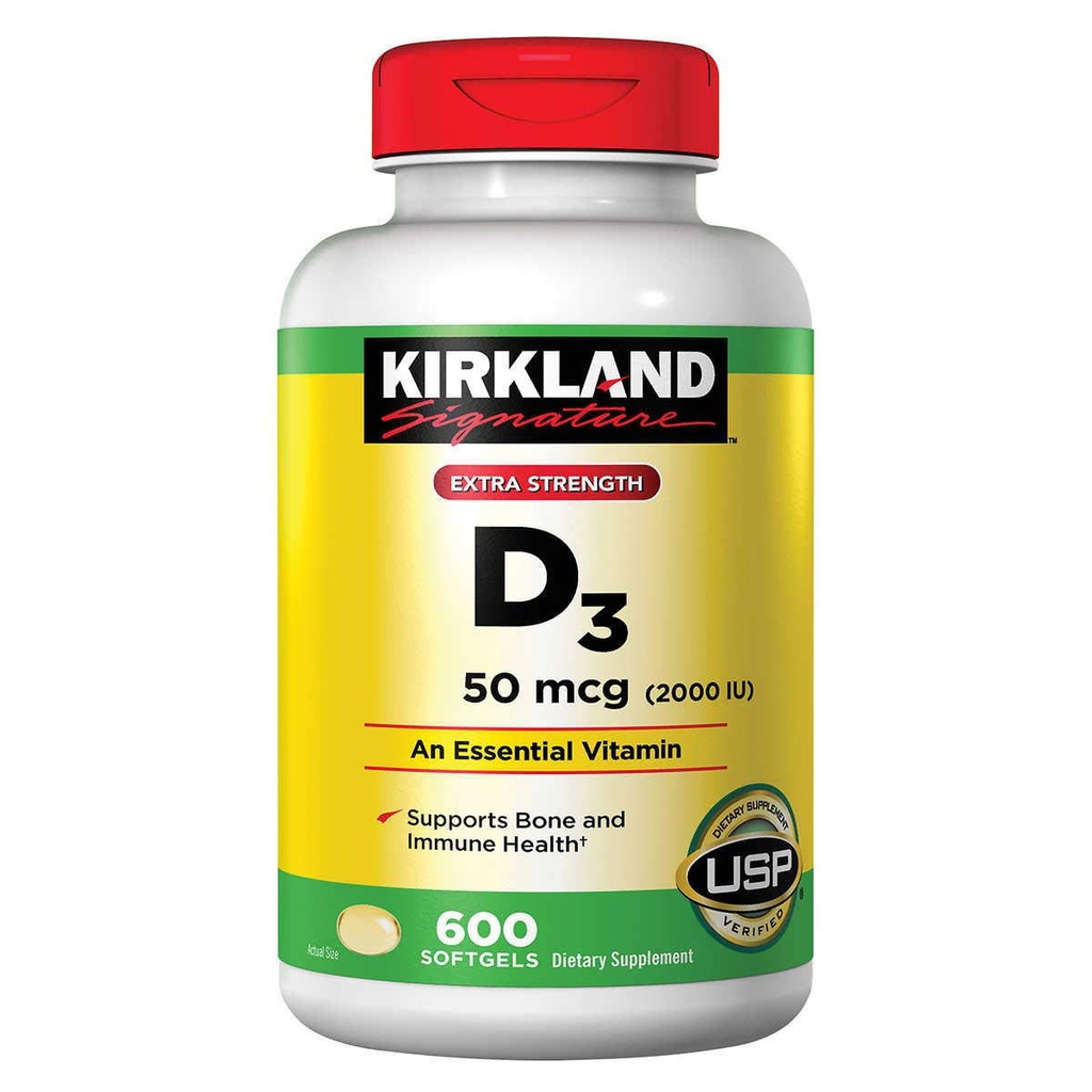 Kirkland Signature Extra sila D3 50 μg., 600 Softgels (2 balenia)