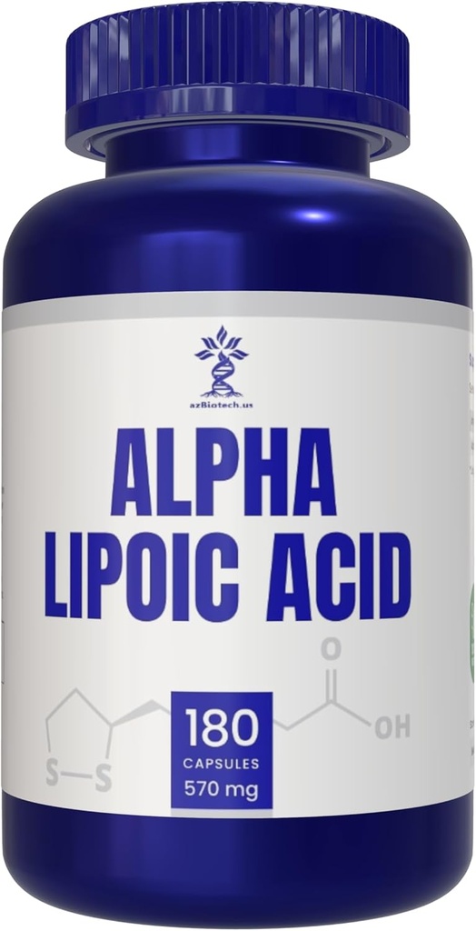 Alpha Lipoic Acid (ALA) 570 mg kapsuly - 180 gróf, bez lepku, non- GMO, Vegan