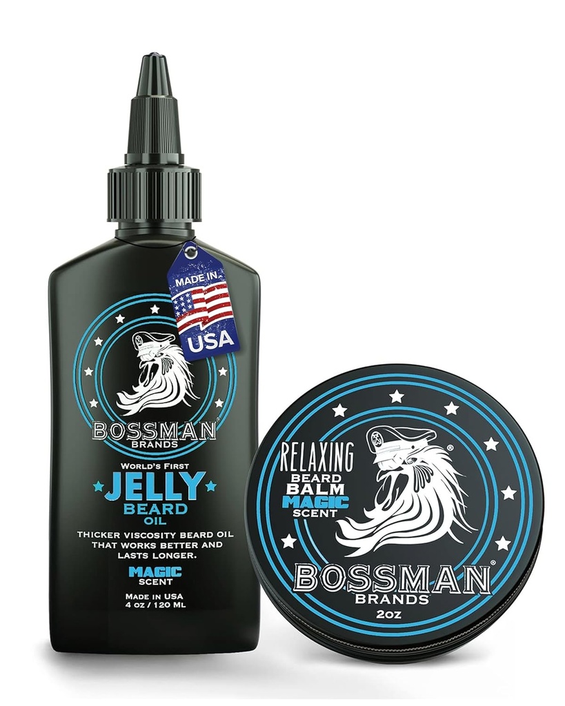 Bossman Jelly Medvedí olej pre mužov a brada Balm pre mužov Combo - Softens, Tames Hydratuje & podmienky - Magic Scent - Prírodné zložky & Vyrobené v USA
