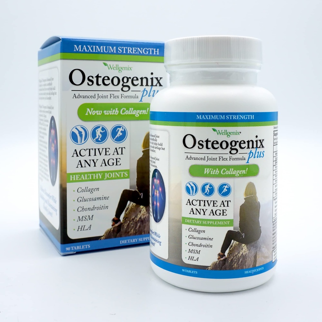 Wellgenix Osteogenix Advanced Joint Flex Formula (90 Ct) - Knee Supplement with Collagen II, Glucosamine, Chondroitin, MSM & HLA - Mazanie & Discomfort Tablety pre mužov a ženy