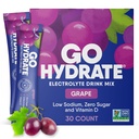 GoHydrate Instant Hydratácia Powder Pakets - Nízky obsah sodíka Elektrolyty Nápoj Mix - Prírodná hydratácia Podpora, Bezcukrový Electrolyt Ochutený prášok Nápoj s vitamínom D, 30 Balenie, Hrozno