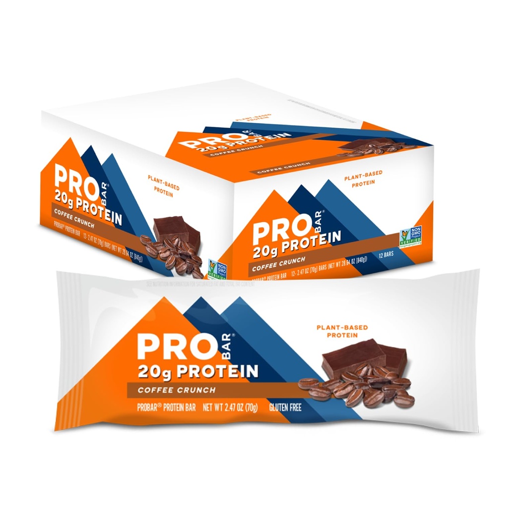 PROBAR - PROTEIN Bar, Coffee Crunch, Non-GMO, Gluten-Free, Zdravé, Plant-Based, Celo-Potraviny zložiek, Prírodná energia (12 Počet)