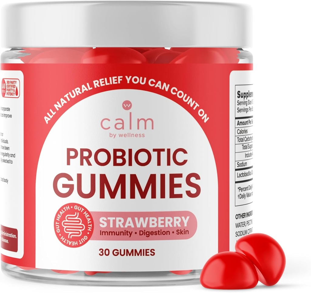 Pokoj od wellness probiotických Gummies, Jahodovo-chutí, All-Natural Vegan Probiotiká pre dospelých, 10 miliárd CFU, Probiotiká pre trávenie Pravidelnosť, Imunita, Zdravie pokožky a zdravie Gut