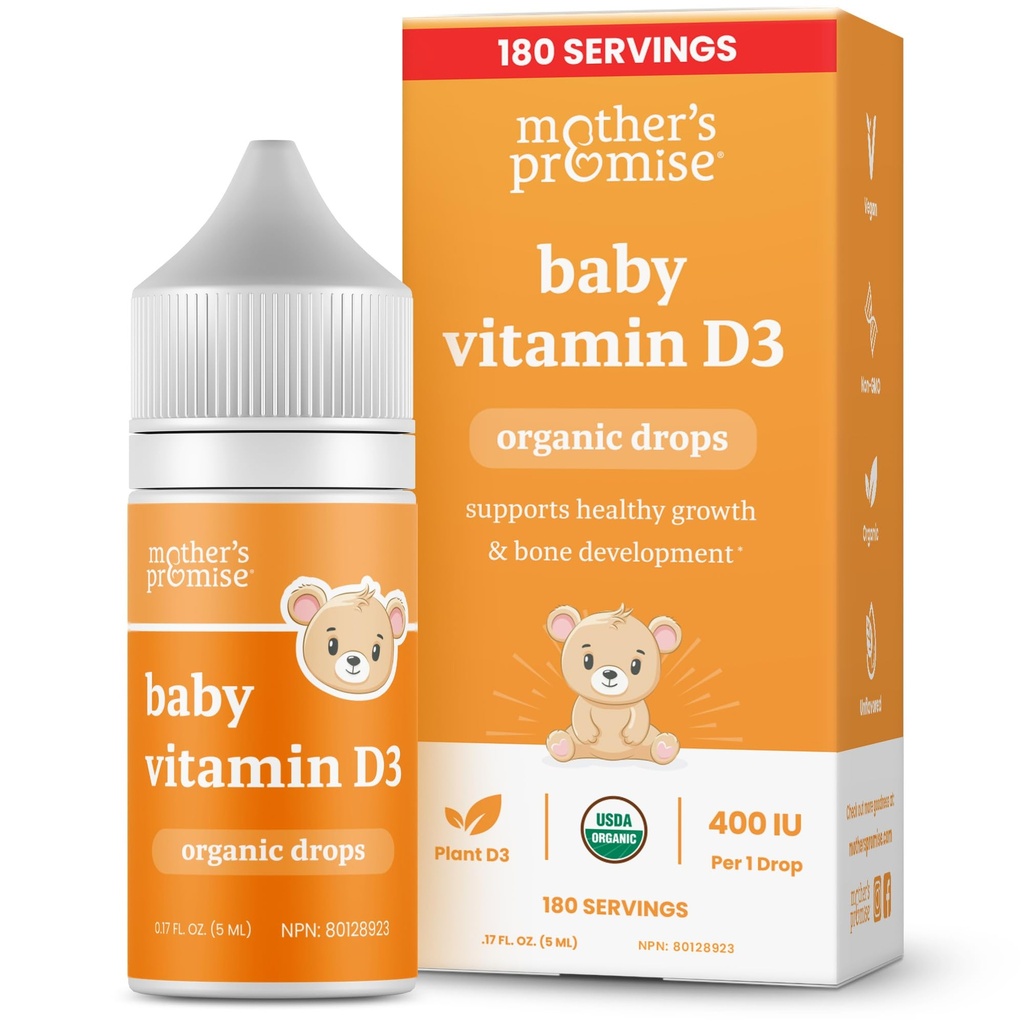 Sľub matky Organic Baby Vitamín D kvapky 100% rastlina založená na zdravom raste a vývoji kostí 