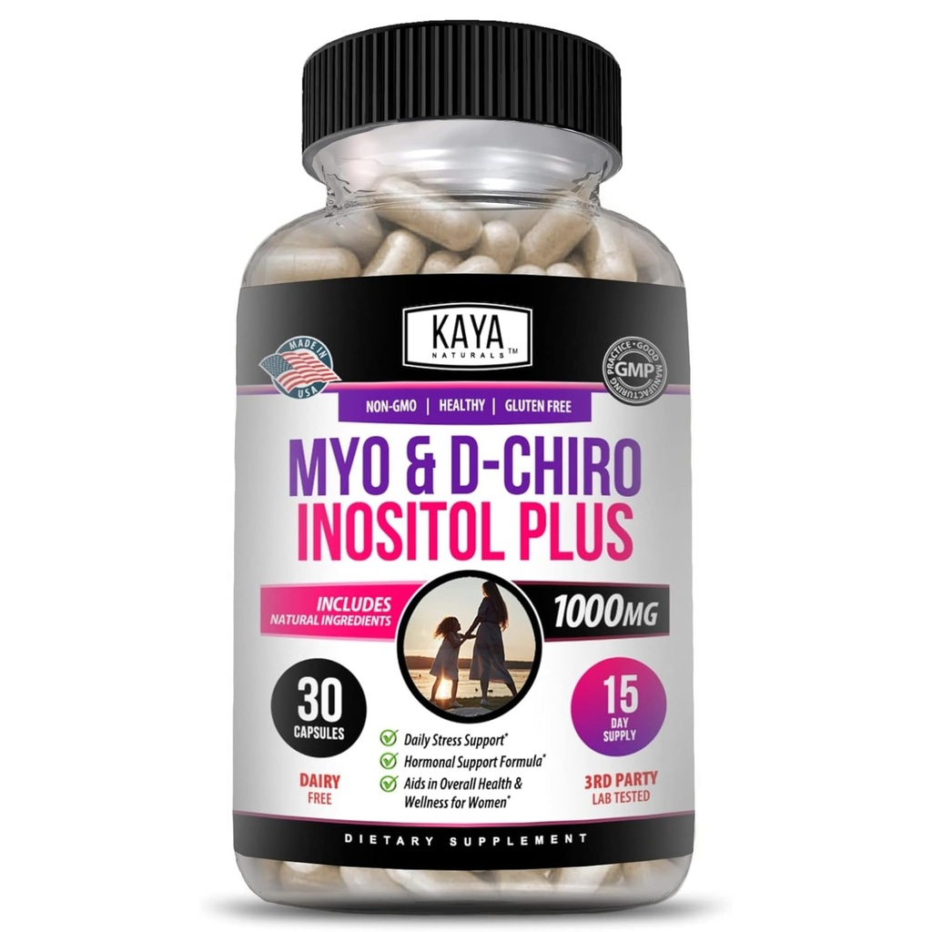 Kaya Naturals Myo & D- Chiro Inozitol Plus Podpora pre ženy, vitamín B8-30 kapsuly
