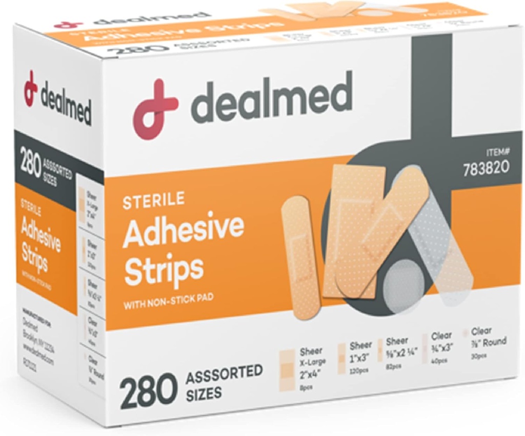 Dealed Asrozmanité balenie rozmanitosti Flexibilné adhezívne pásy Sterilné pásy s non-Stick Pad, Latex Free, Wound Care for First Aid Kit (280 pásy)