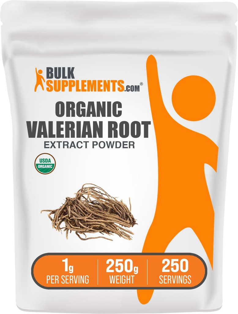 BulkSupplementments.com Organic Valerian Extract Powder - Zdroj: Valerian Root, bylinné doplnky - bez lepku, 1g naserving, 250g (8,8 oz) (Pack of 1)