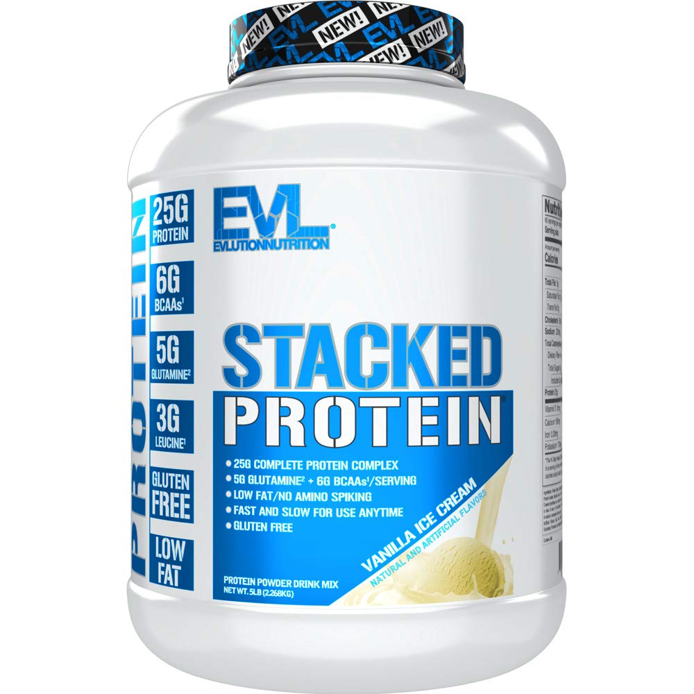Elution Nutrition Stacked Protein Protein Powder with 25 Grams of Protein, 6 Grams of BCAAs and 5g of Glutamine (Vanilla Ice Cream, 5 LB)