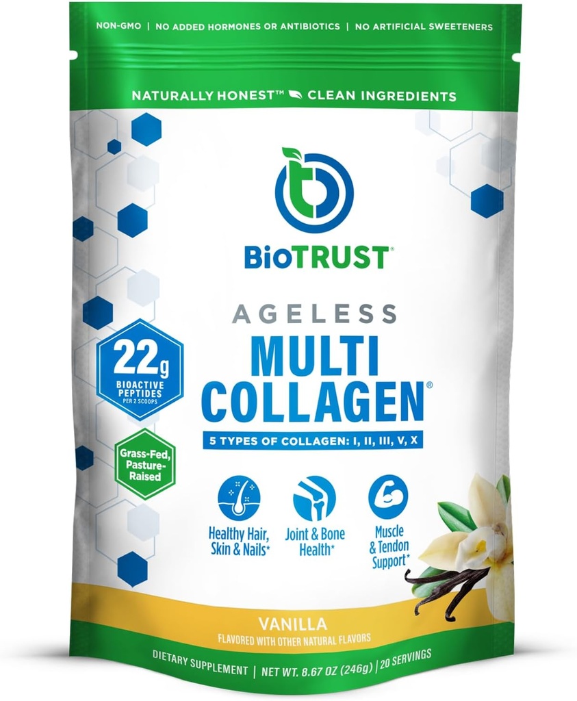 BioTrust Ageless Multi Collagen Peptides Powder 5 Typy (I, II, III, V, X)