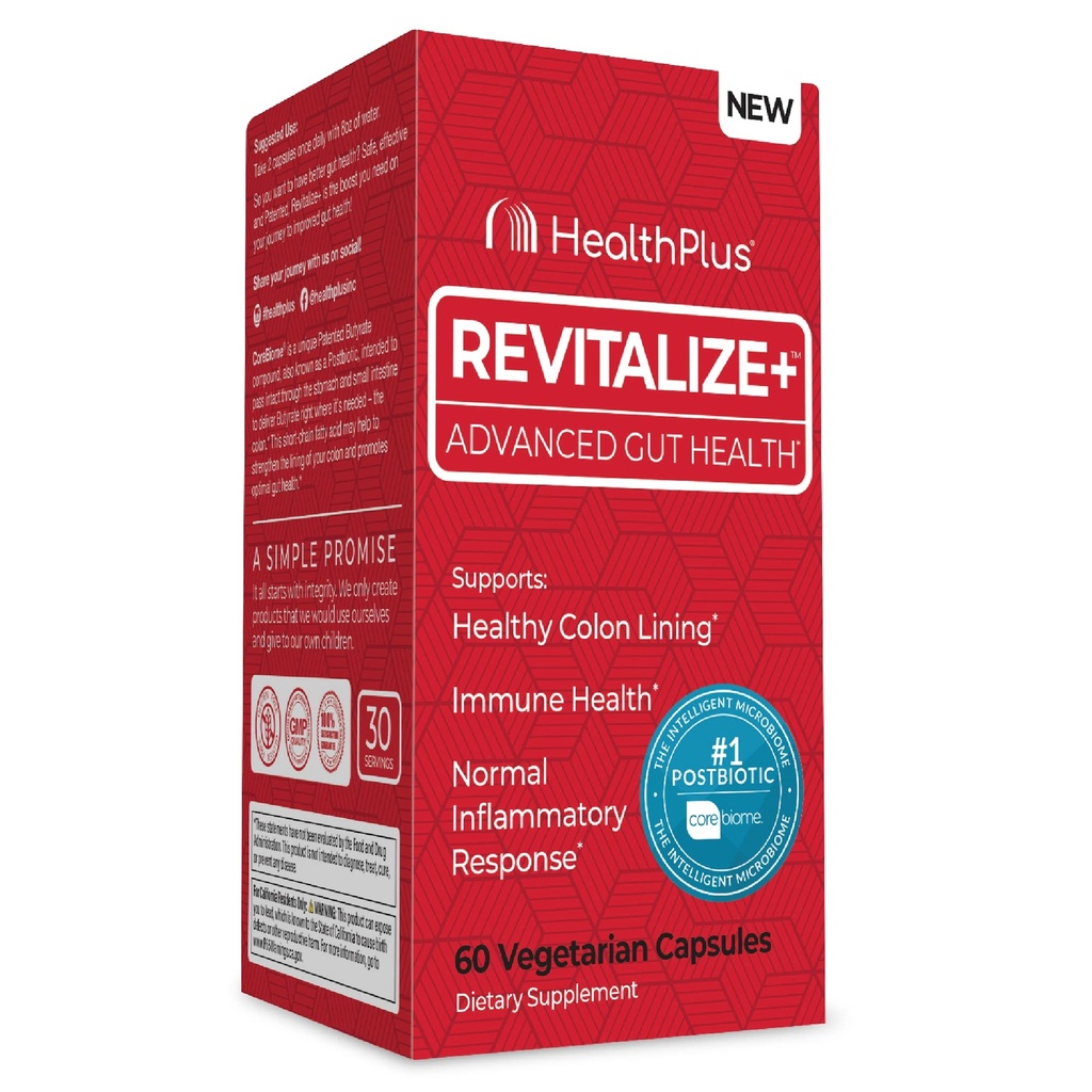 Health Plus Revitalize+ Corebiome Tributyrin Postbiotiká pre kompletné trávenie zdravie, leaky Gut, Colon 