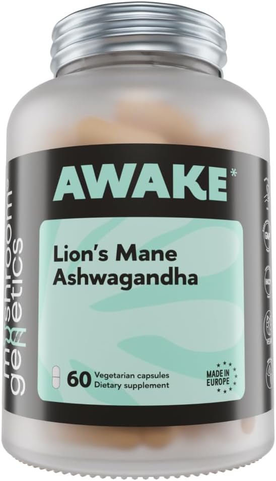 Huba Genetics Lions Mane & Ashwagandha Supplement Kapsule - Nootropné Huba pre mozog, pamäť a stres Relief 