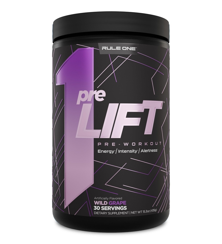 Pravidlo 1 preLIFT pred tréningom, 6g Citrulínu, 3,2g Beta Alanyne, 3 kofeínové zdroje + 20 Iné pre energiu, pohotovosť a vytrvalosť (30 servings, Wild Grape)