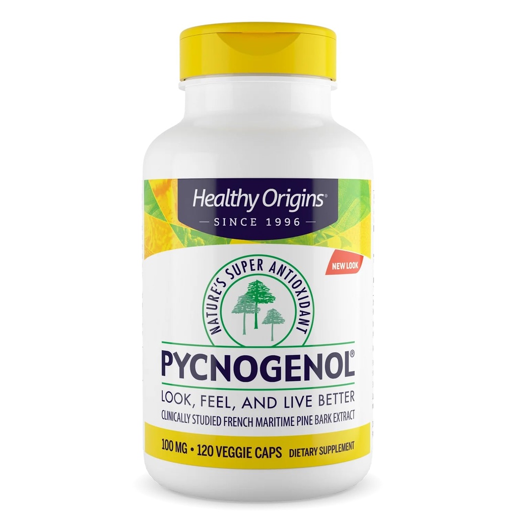 Zdravý pôvod Pycnogenol 100 mg (Nature's Super Antioxidant, Non-GMO, Gluten Free, Kardiovaskulárna podpora), 120 Veggie Caps