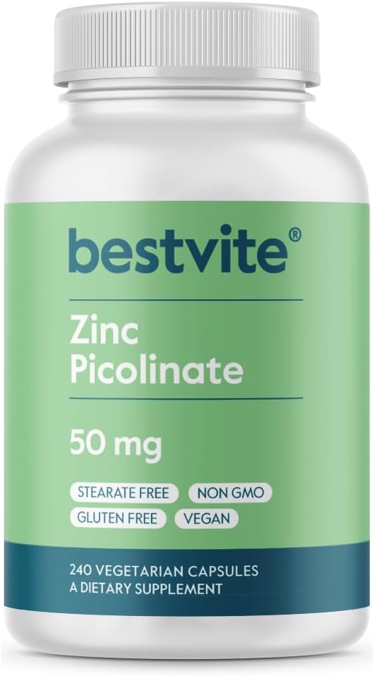 BESTVITE Zinok Picolinate 50mg (240 Vegetariánske kapsuly) - No Stearates - Vegan - Non GMO - Gluten Free