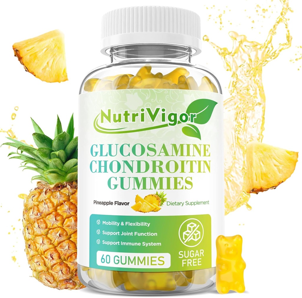 Glukozamín Chondroitín Gummies, Extra sila Joint Support Supplement with MSM & Elderberry, Antioxidant Immune Support for Adults, Ananás Flavor, 60 Počet