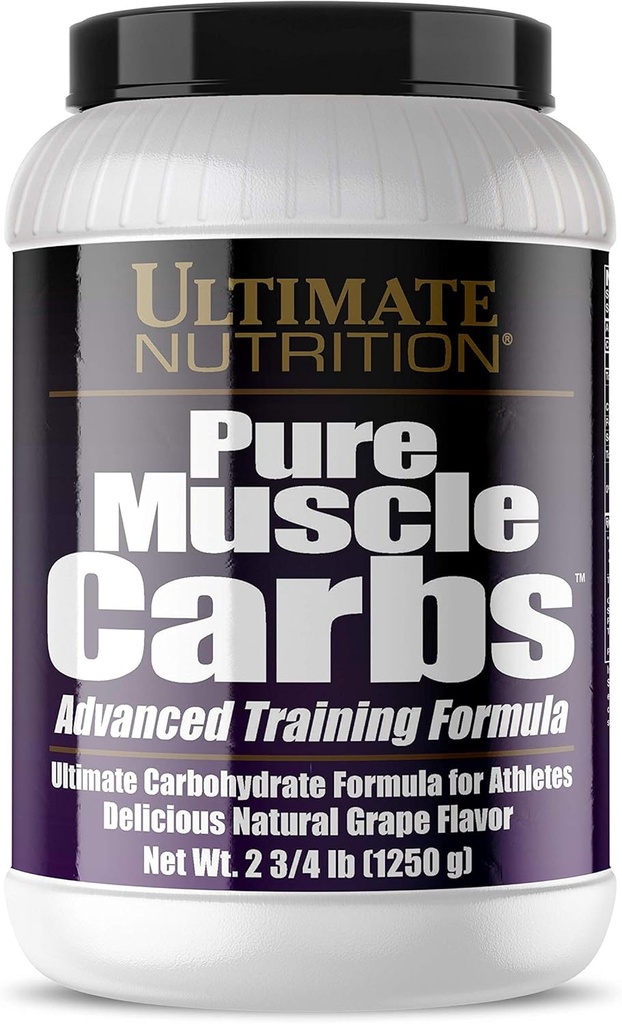 Ultimate Nutrition Pure Muscle Carbs - Complex Carbohydrát Powder for Sustained Energy - No Tuk, No Cholesterol - Calorie for Muscle Gainers and Athletes, Grape, 2,75 libra