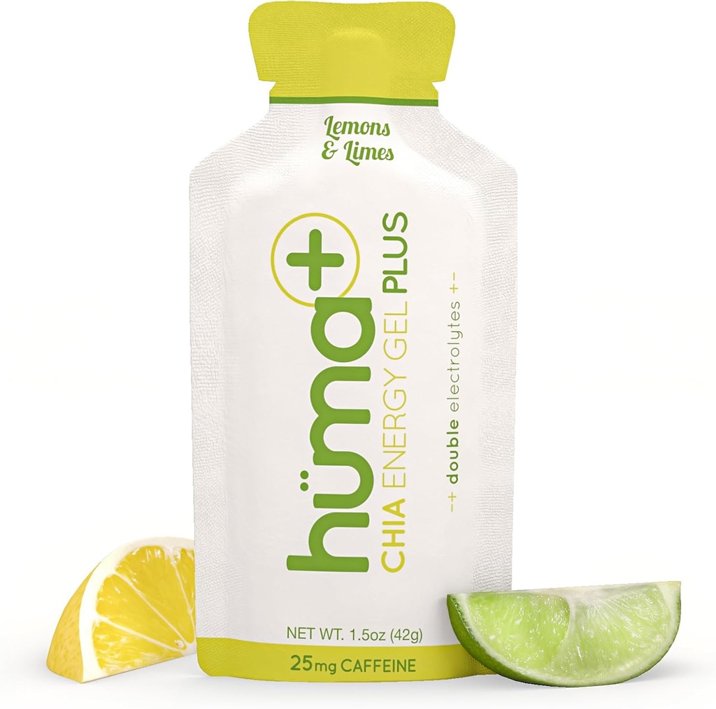 Huma Plus (Double Electrolytes) - Chia Energy Gel, citrónová vápno, 24 Gels, 25mg kofeín - Žalúdok priateľsky, skutočné energetické gély