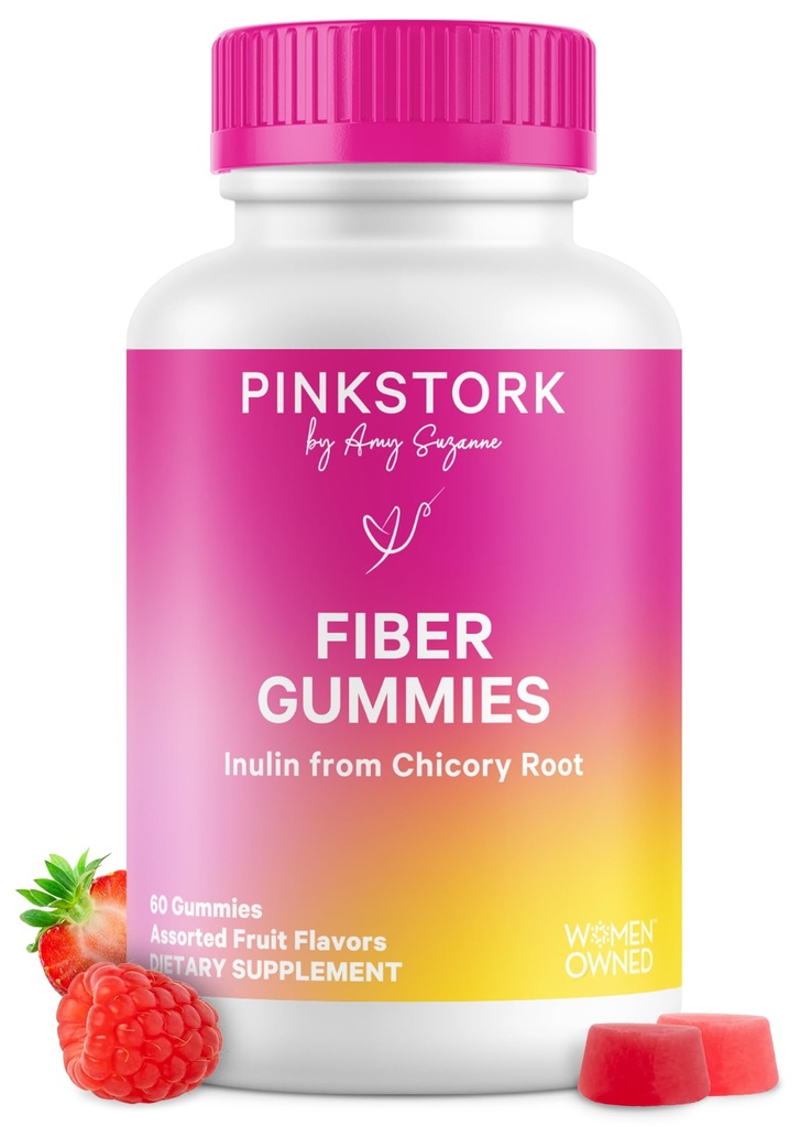 Pink Stork Prenatálne Fiber Gummy pre ženy - 3g Prebiotické Inulín z koreňa čakanky - Prírodné tehotenstvo a popôrodné Stool zmäkčovadlá pre zápcha a trávenie zdravie - 60 Vegan Fiber Chews