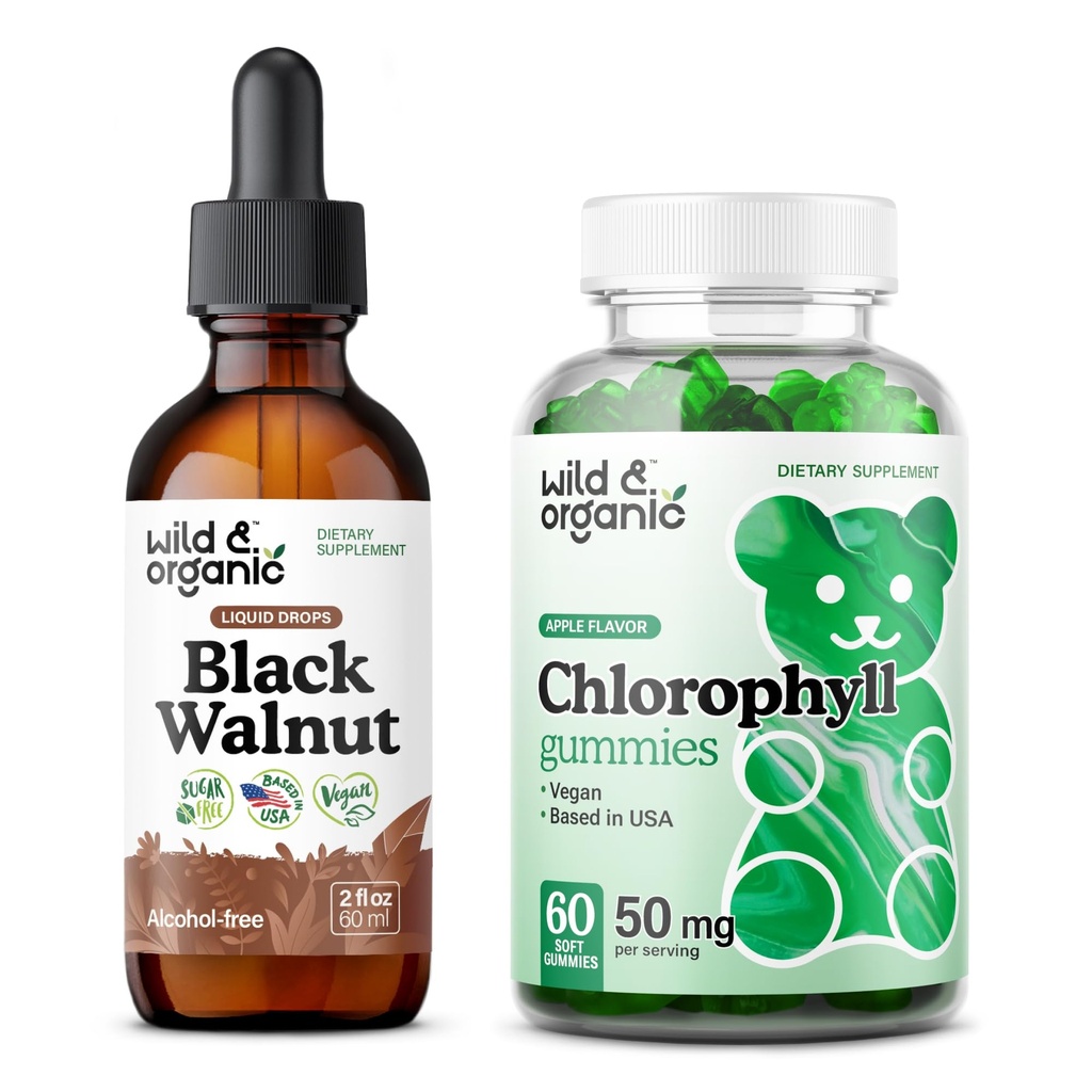 Wild & Organic Black Walnut Tinture 2 fl oz & Chlorofyl Gummies 60 Počet