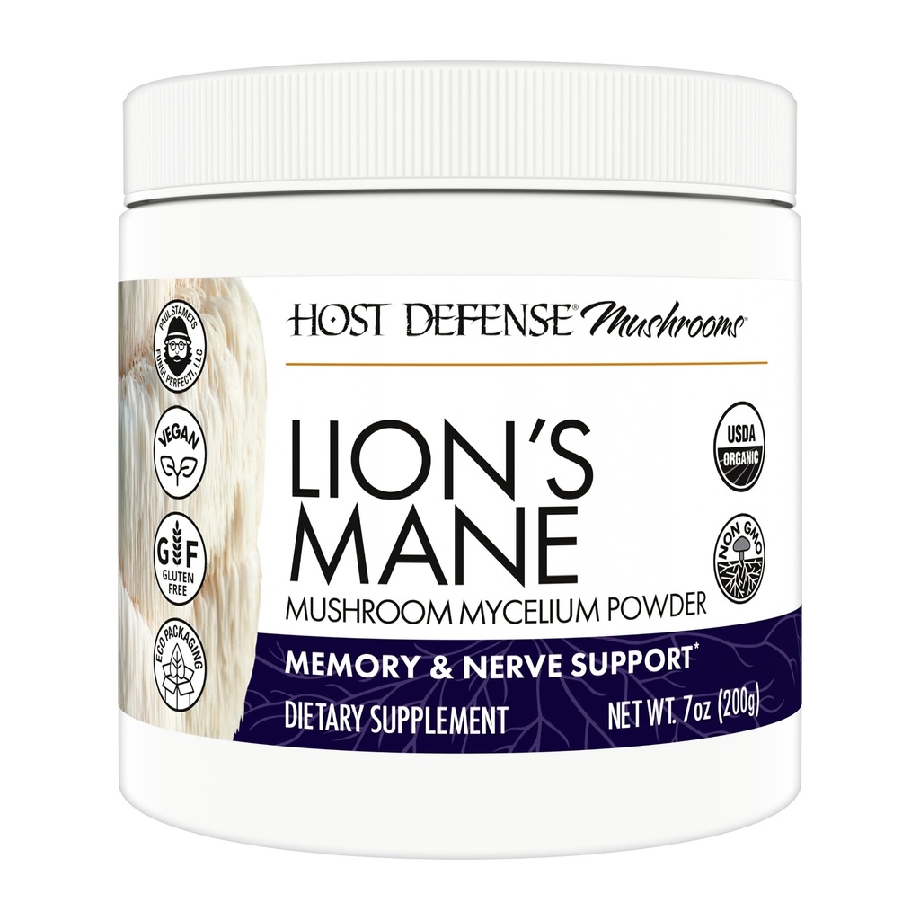 Host Defense Lion Mane Powder - Brain Health Suplement - Huba doplnok na podporu Focus & Pamäť funkcie - Immune & Nervisive System Suplement - 7 oz (133 Servings)