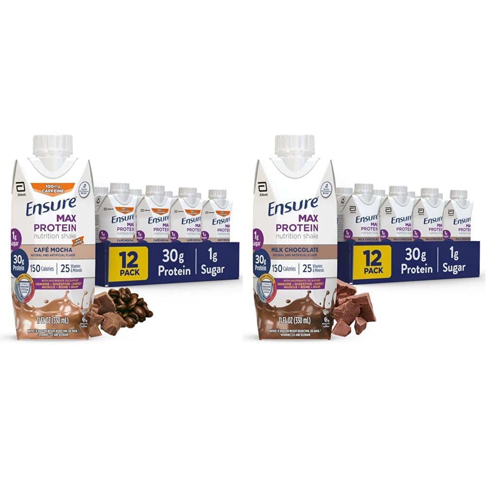 Uistite sa, Max Bielkoviny Nutritional Shake s 30g proteínu, 25 vitamínov a minerálov, 7 príchute vrátane Cafe Mocha a mliečne čokolády, balenie 12, bez lepku