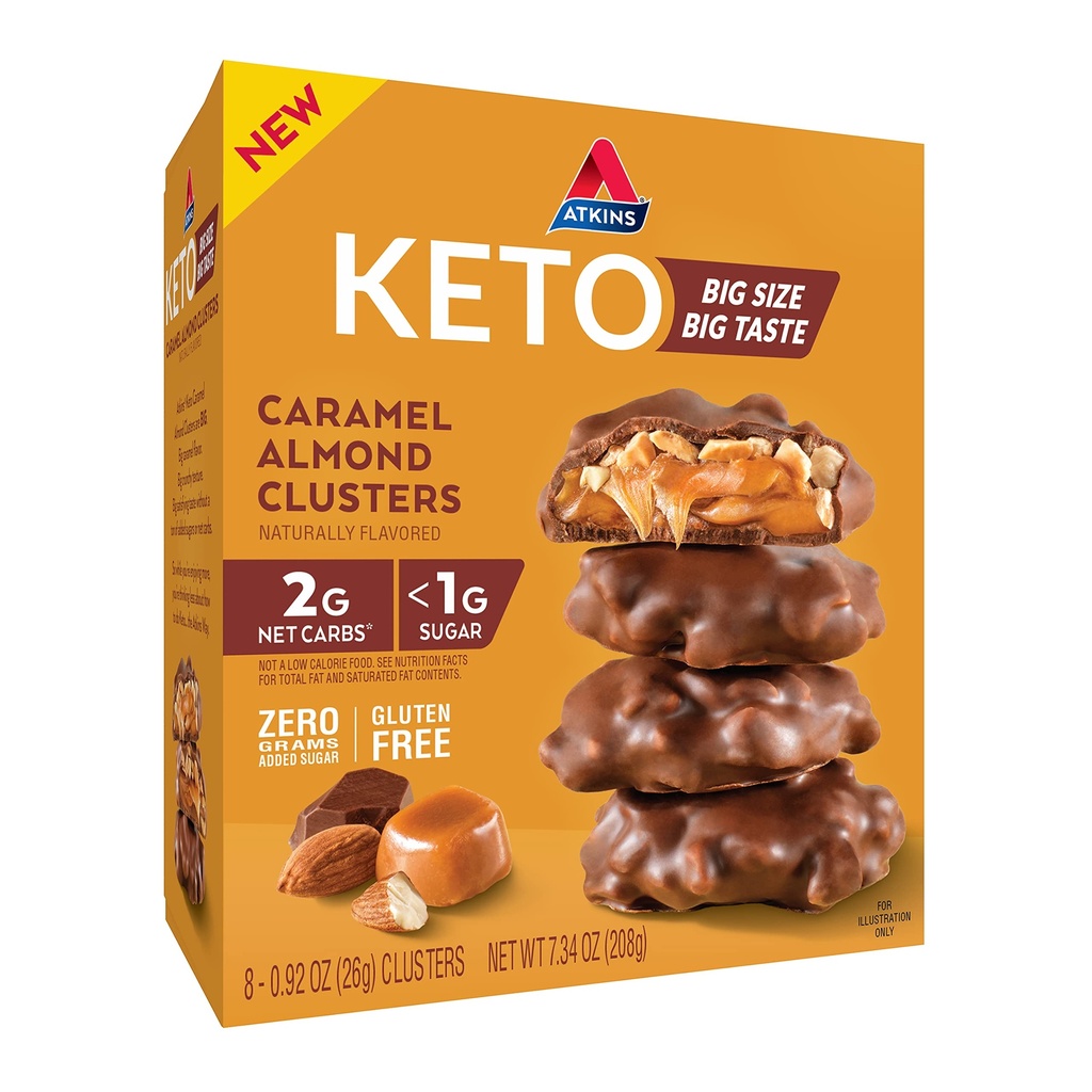 Atkins Caramel Almond Clusters, Gluten Free, High in Fiber, 1g Sugar, 2g Net Carb, Keto Friendly, 8 gunt
